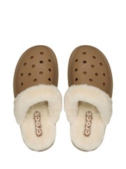 Crocs Brown Classic Fuzz Scuff Slippers - Image 4 of 7