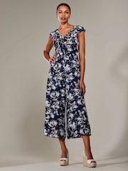 Jolie Moi Blue Frill Tie Front Jumpsuit - Image 2 of 6