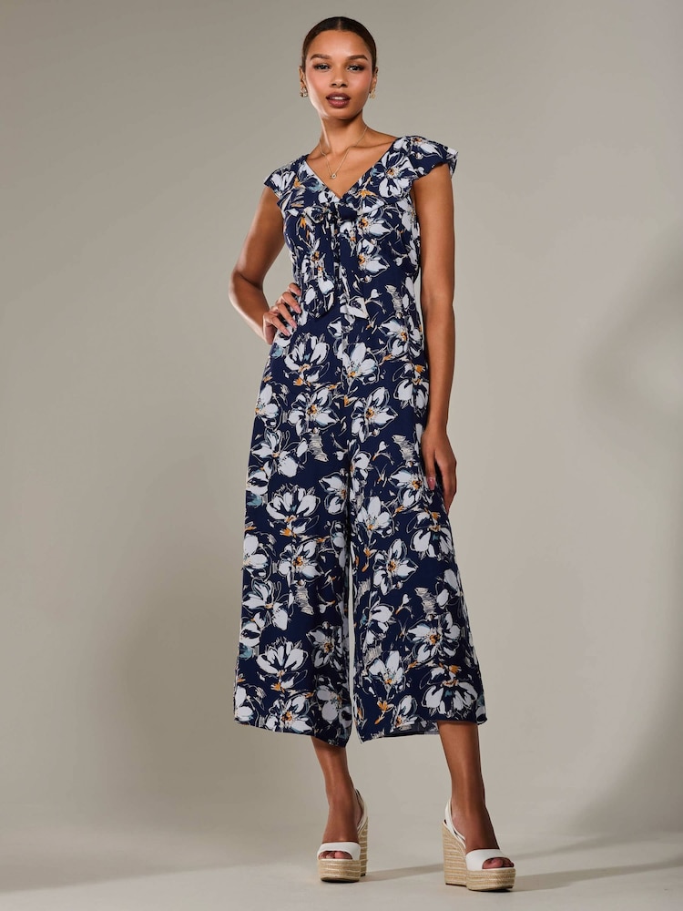 Jolie Moi Blue Frill Tie Front Jumpsuit - Image 2 of 6