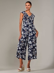 Jolie Moi Blue Frill Tie Front Jumpsuit - Image 3 of 6