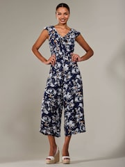 Jolie Moi Blue Frill Tie Front Jumpsuit - Image 4 of 6