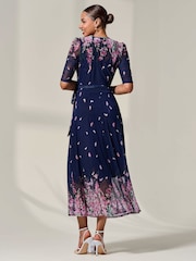 Jolie Moi Blue Half Sleeve Floral Wrap Dress - Image 7 of 9