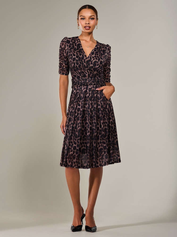 Jolie Moi Brown Mesh Half Sleeve Midaxi Dress - Image 1 of 6