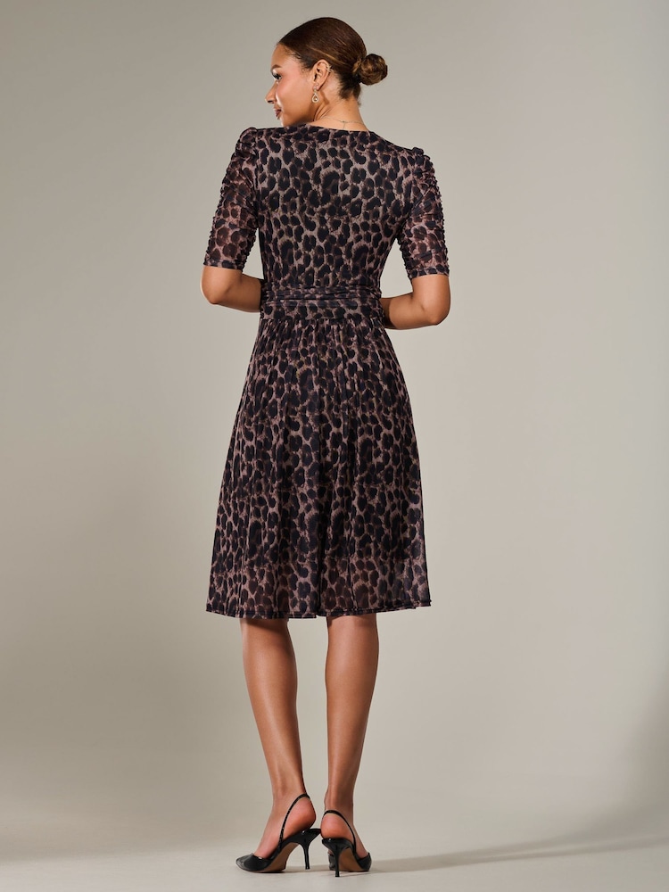 Jolie Moi Brown Mesh Half Sleeve Midaxi Dress - Image 2 of 6