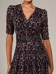 Jolie Moi Brown Mesh Half Sleeve Midaxi Dress - Image 3 of 6