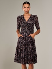Jolie Moi Brown Mesh Half Sleeve Midaxi Dress - Image 4 of 6