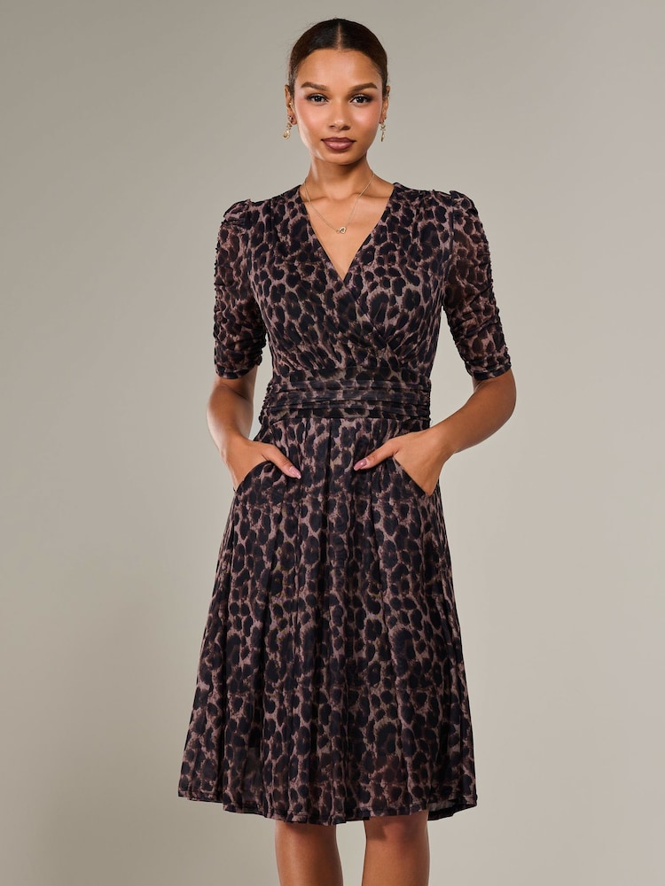 Jolie Moi Brown Mesh Half Sleeve Midaxi Dress - Image 4 of 6