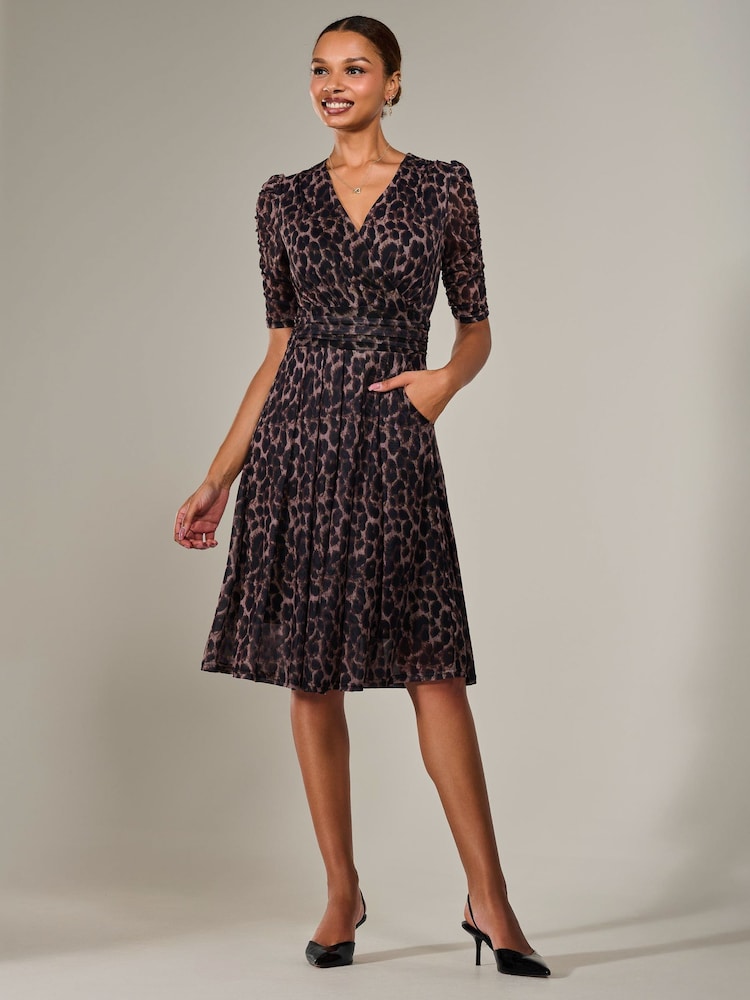 Jolie Moi Brown Mesh Half Sleeve Midaxi Dress - Image 5 of 6