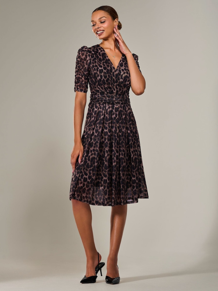 Jolie Moi Brown Mesh Half Sleeve Midaxi Dress - Image 6 of 6