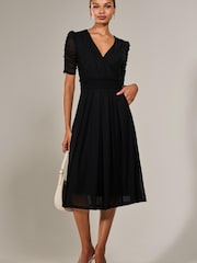 Jolie Moi Black Ruched Sleeve Mesh Maxi Dress - Image 1 of 6