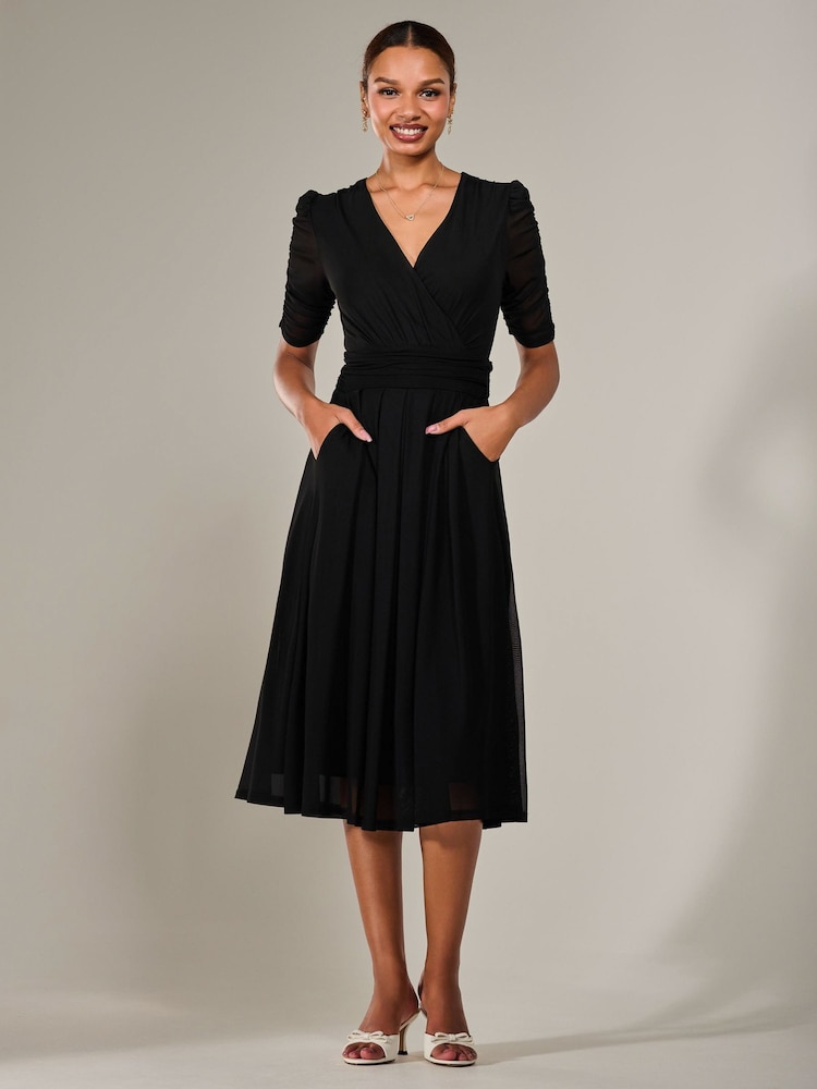 Jolie Moi Black Ruched Sleeve Mesh Maxi Dress - Image 2 of 6