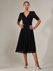 Jolie Moi Black Ruched Sleeve Mesh Maxi Dress - Image 3 of 6