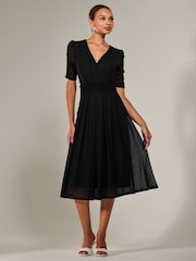 Jolie Moi Black Ruched Sleeve Mesh Maxi Dress - Image 4 of 6