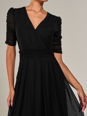 Jolie Moi Black Ruched Sleeve Mesh Maxi Dress - Image 5 of 6