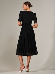 Jolie Moi Black Ruched Sleeve Mesh Maxi Dress - Image 6 of 6