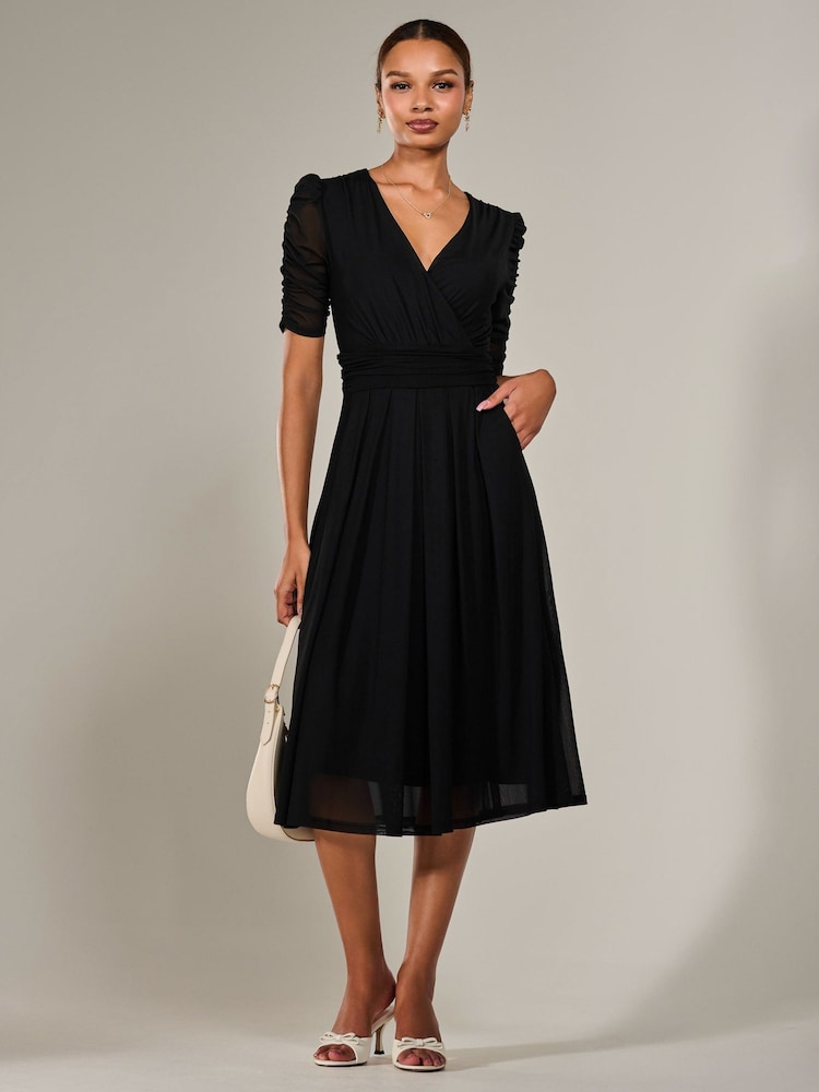Jolie Moi Black Ruched Sleeve Mesh Maxi Dress - Image 6 of 6 Jolie Moi Black Ruched Sleeve Mesh Maxi Dress - Image 6 of 6
