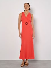 Apricot Pink Faux Wrap Sleeveless Buckle Midaxi Dress - Image 1 of 5