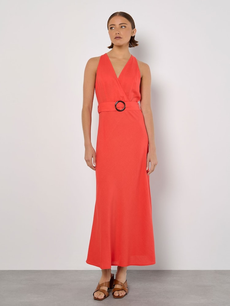 Apricot Pink Faux Wrap Sleeveless Buckle Midaxi Dress - Image 1 of 5