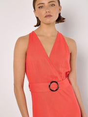 Apricot Pink Faux Wrap Sleeveless Buckle Midaxi Dress - Image 2 of 5