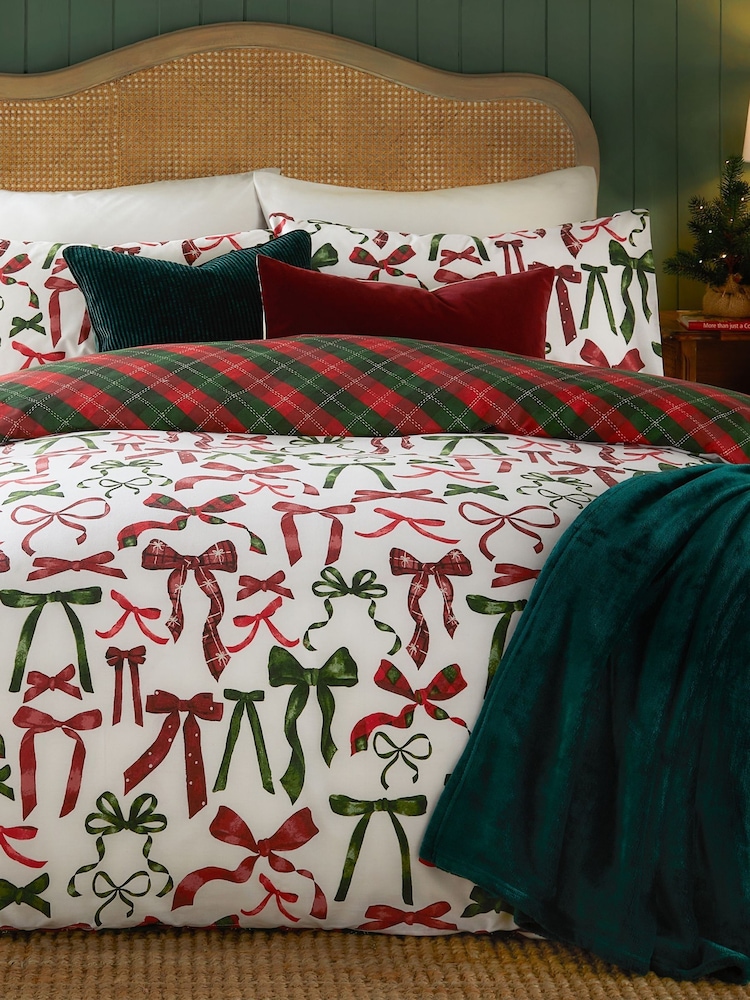Furn Berry/Pine Nathalie Bows Reversible Duvet Cover and Pillowcase Set - Image 3 of 3 Furn Berry/Pine Nathalie Bows Reversible Duvet Cover and Pillowcase Set - Image 3 of 3