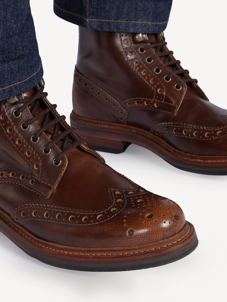 Grenson Brown Fred Leather Brogue Boots - Image 2 of 5 Grenson Brown Fred Leather Brogue Boots - Image 2 of 5