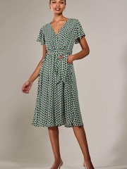 Jolie Moi Green Short Sleeve Side Tie Midi Dress - Image 1 of 6