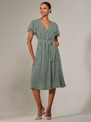 Jolie Moi Green Short Sleeve Side Tie Midi Dress - Image 2 of 6