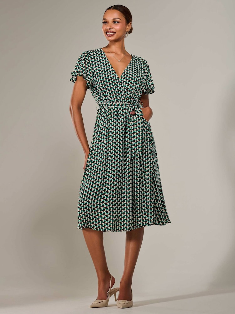 Jolie Moi Green Short Sleeve Side Tie Midi Dress - Image 2 of 6