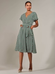 Jolie Moi Green Short Sleeve Side Tie Midi Dress - Image 4 of 6