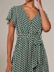 Jolie Moi Green Short Sleeve Side Tie Midi Dress - Image 5 of 6