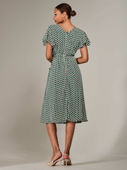 Jolie Moi Green Short Sleeve Side Tie Midi Dress - Image 6 of 6