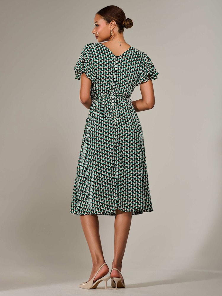 Jolie Moi Green Short Sleeve Side Tie Midi Dress - Image 6 of 6