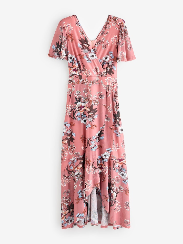 Jolie Moi Pink Mesh Frill Hem Maxi Dress - Image 1 of 1