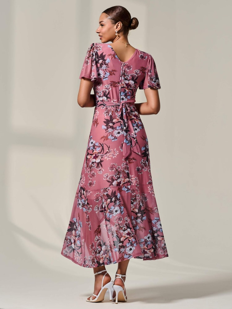 Jolie Moi Pink Mesh Frill Hem Maxi Dress - Image 2 of 7