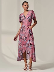 Jolie Moi Pink Mesh Frill Hem Maxi Dress - Image 4 of 7