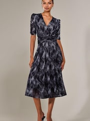 Jolie Moi Grey Ruched Sleeve Mesh Maxi Dress - Image 1 of 6