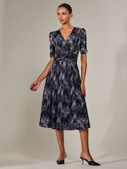 Jolie Moi Grey Ruched Sleeve Mesh Maxi Dress - Image 2 of 6