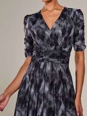 Jolie Moi Grey Ruched Sleeve Mesh Maxi Dress - Image 5 of 6
