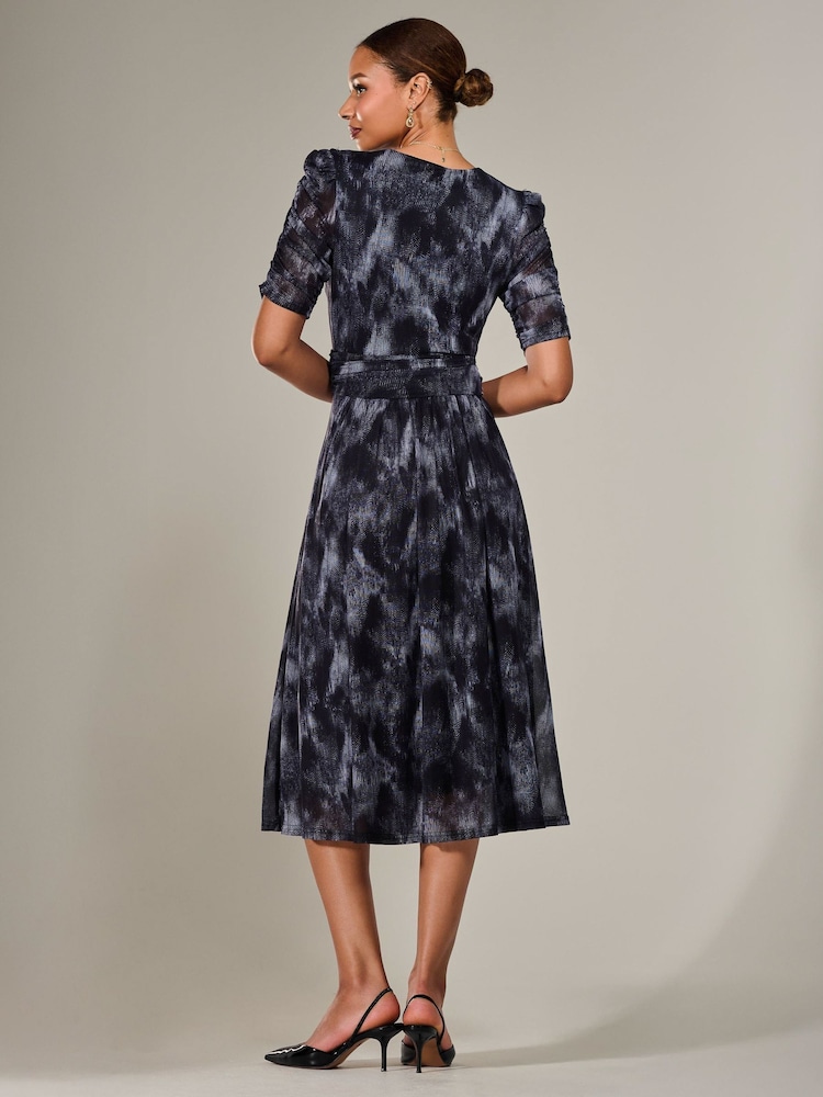 Jolie Moi Grey Ruched Sleeve Mesh Maxi Dress - Image 6 of 6