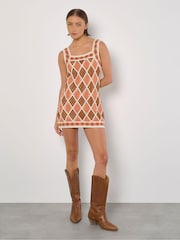 Apricot Orange Diamond Crochet Dress - Image 1 of 4