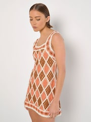 Apricot Orange Diamond Crochet Dress - Image 2 of 4