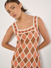 Apricot Orange Diamond Crochet Dress - Image 3 of 4