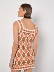 Apricot Orange Diamond Crochet Dress - Image 4 of 4