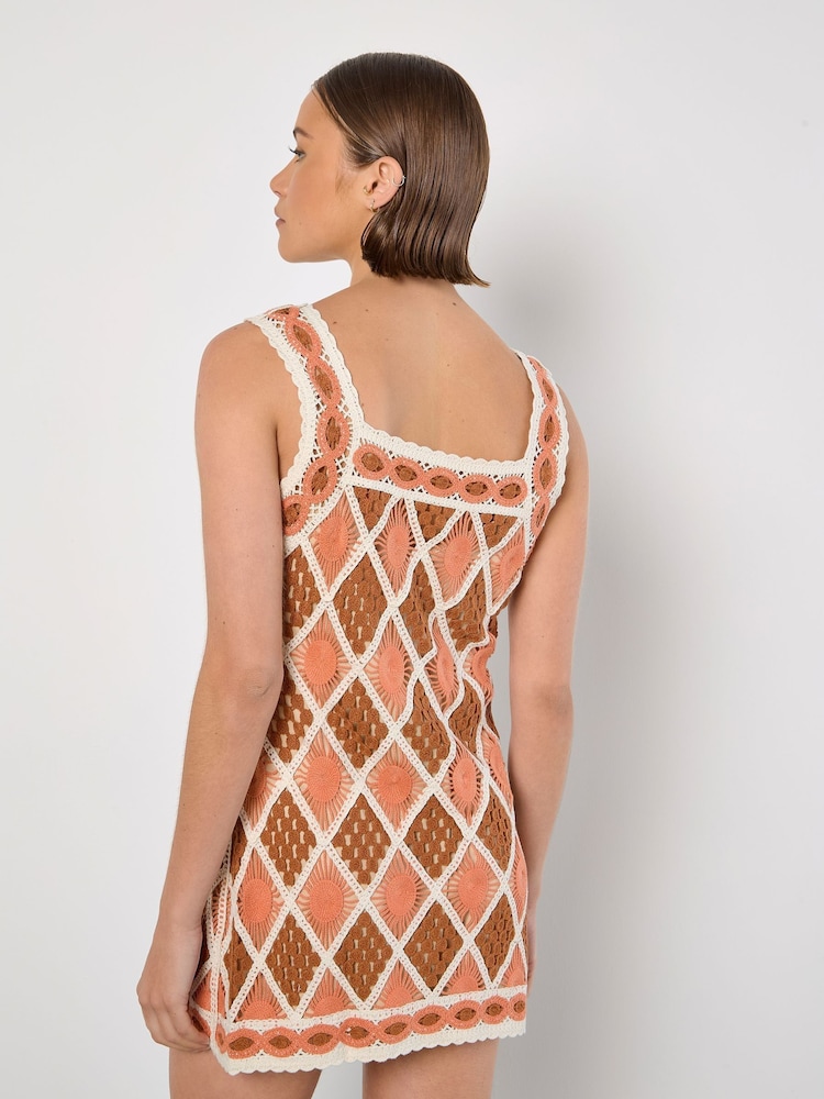 Apricot Orange Diamond Crochet Dress - Image 4 of 4