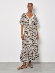 Apricot Brown Ikat Mono Swirl Shimmer Dress - Image 1 of 5