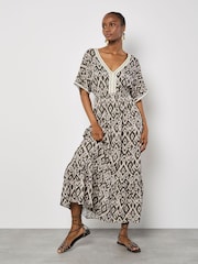 Apricot Brown Ikat Mono Swirl Shimmer Dress - Image 2 of 5