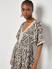 Apricot Brown Ikat Mono Swirl Shimmer Dress - Image 3 of 5
