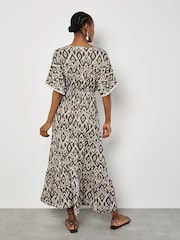 Apricot Brown Ikat Mono Swirl Shimmer Dress - Image 4 of 5