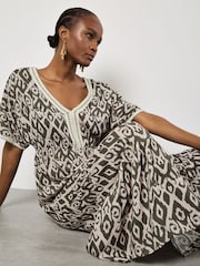 Apricot Brown Ikat Mono Swirl Shimmer Dress - Image 5 of 5