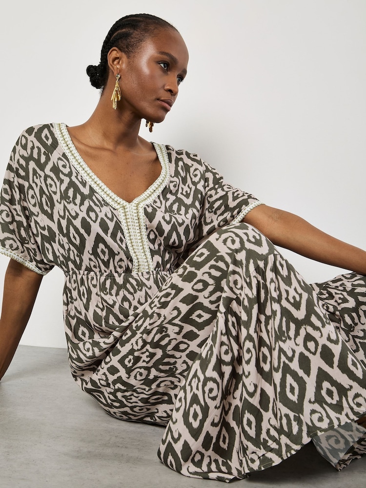 Apricot Brown Ikat Mono Swirl Shimmer Dress - Image 5 of 5